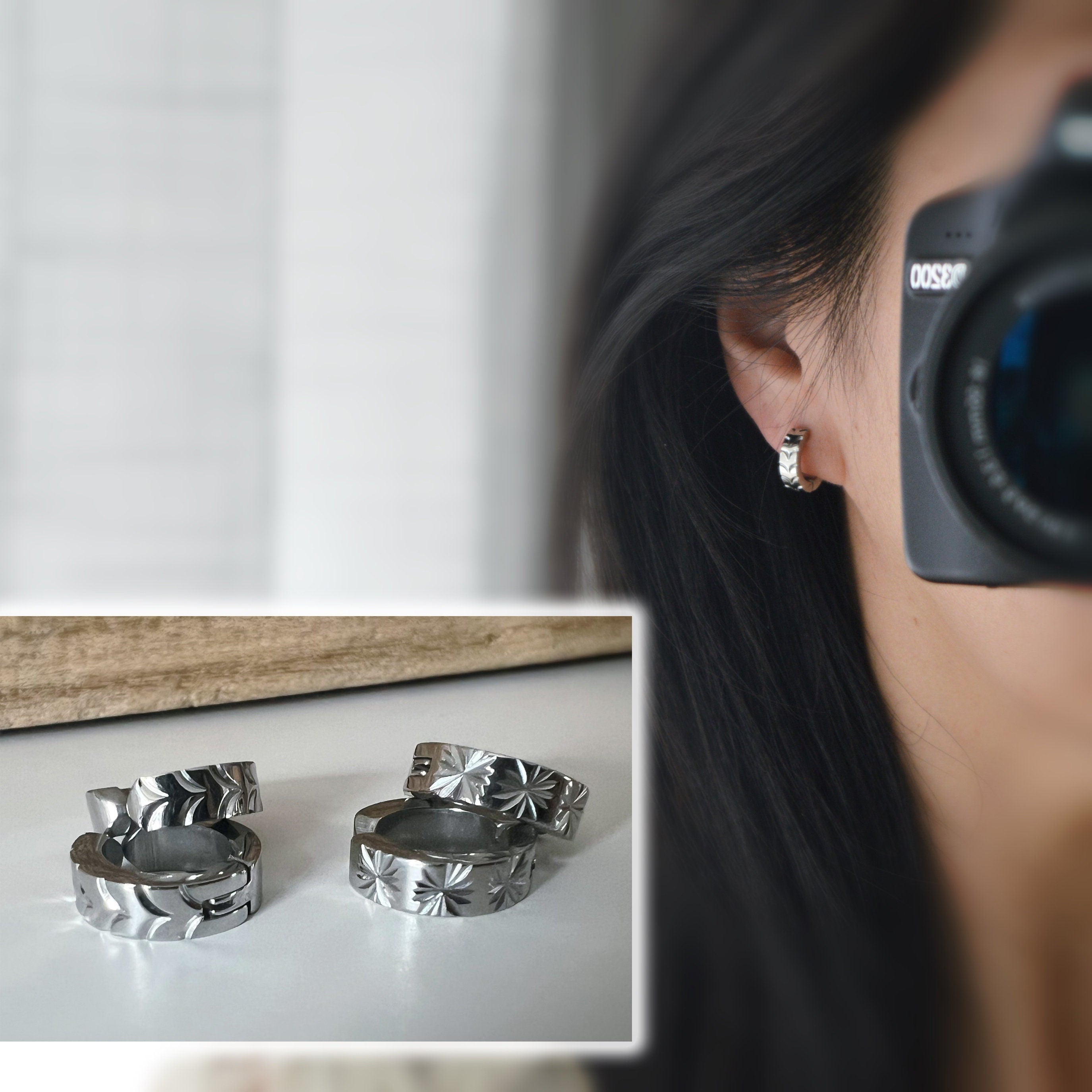 Boucles d'oreilles Rock CLIPS anneaux Argent givré Fleurs. Oreilles Non Percées. Bijoux quotidiens