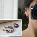 Boucles d'oreilles CLIPS INVISIBLE or pendantes, Petites perles violet perle améthyste, , Clips d'oreilles confortable perle créole.