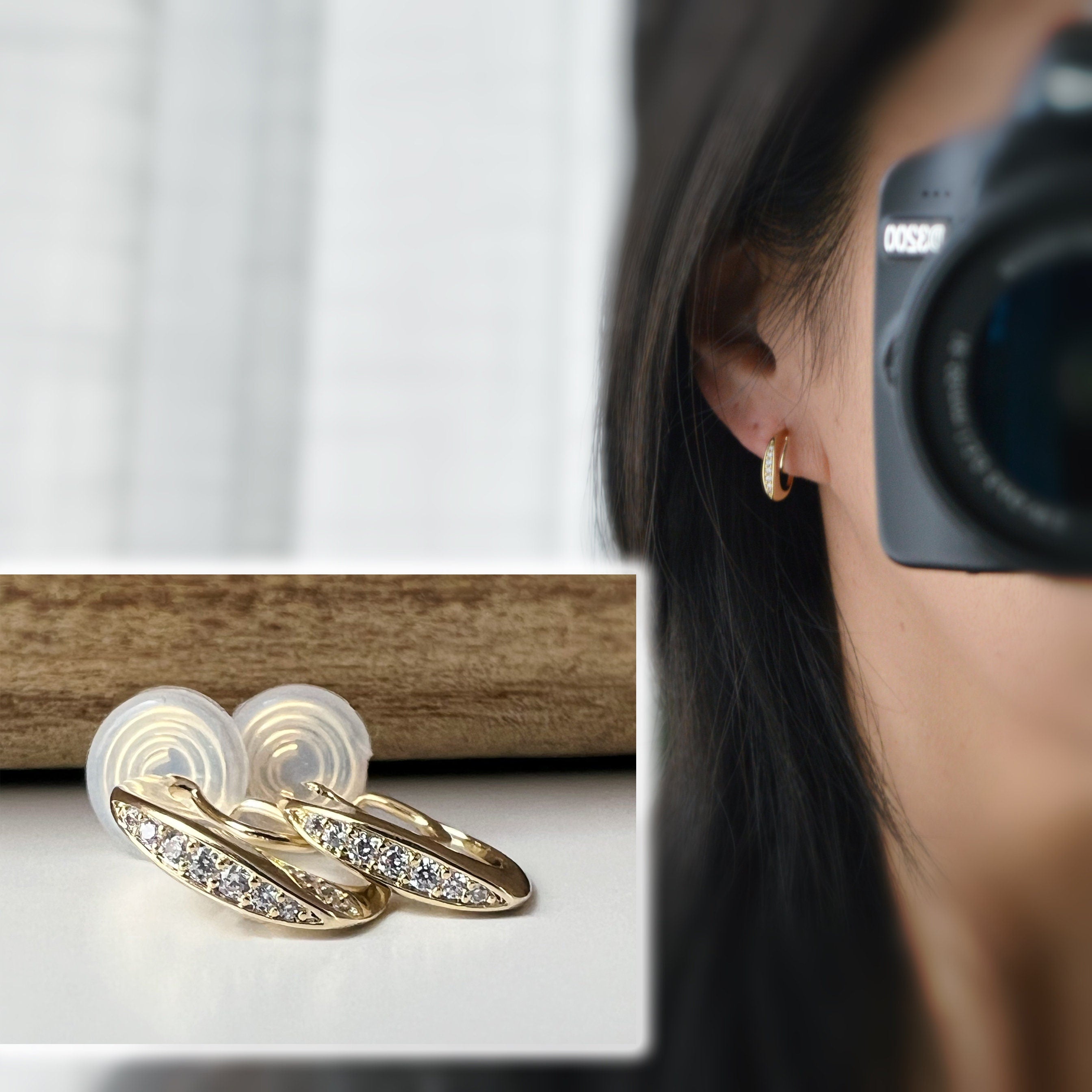 SANS DOULEUR ! Boucles d'oreilles CLIPS U spirale Demi-cercle Mini Pierres Zircon Rond plaqué d'Or. Clips d'oreilles confortable.