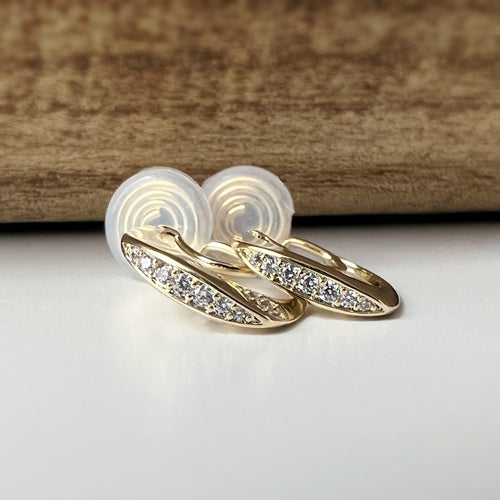 SANS DOULEUR ! Boucles d'oreilles CLIPS U spirale Demi-cercle Mini Pierres Zircon Rond plaqué d'Or. Clips d'oreilles confortable.