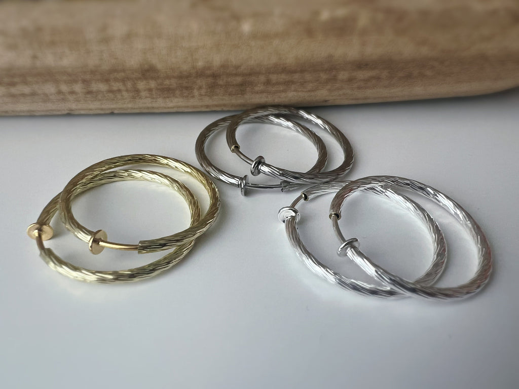 40mm Créoles Anneaux, Boucles d'oreille CLIPS Anneaux Créoles couleur Or/ Argent/ Acier, Clips d'oreilles, Diamètre du fil 3mm, Créoles 4cm