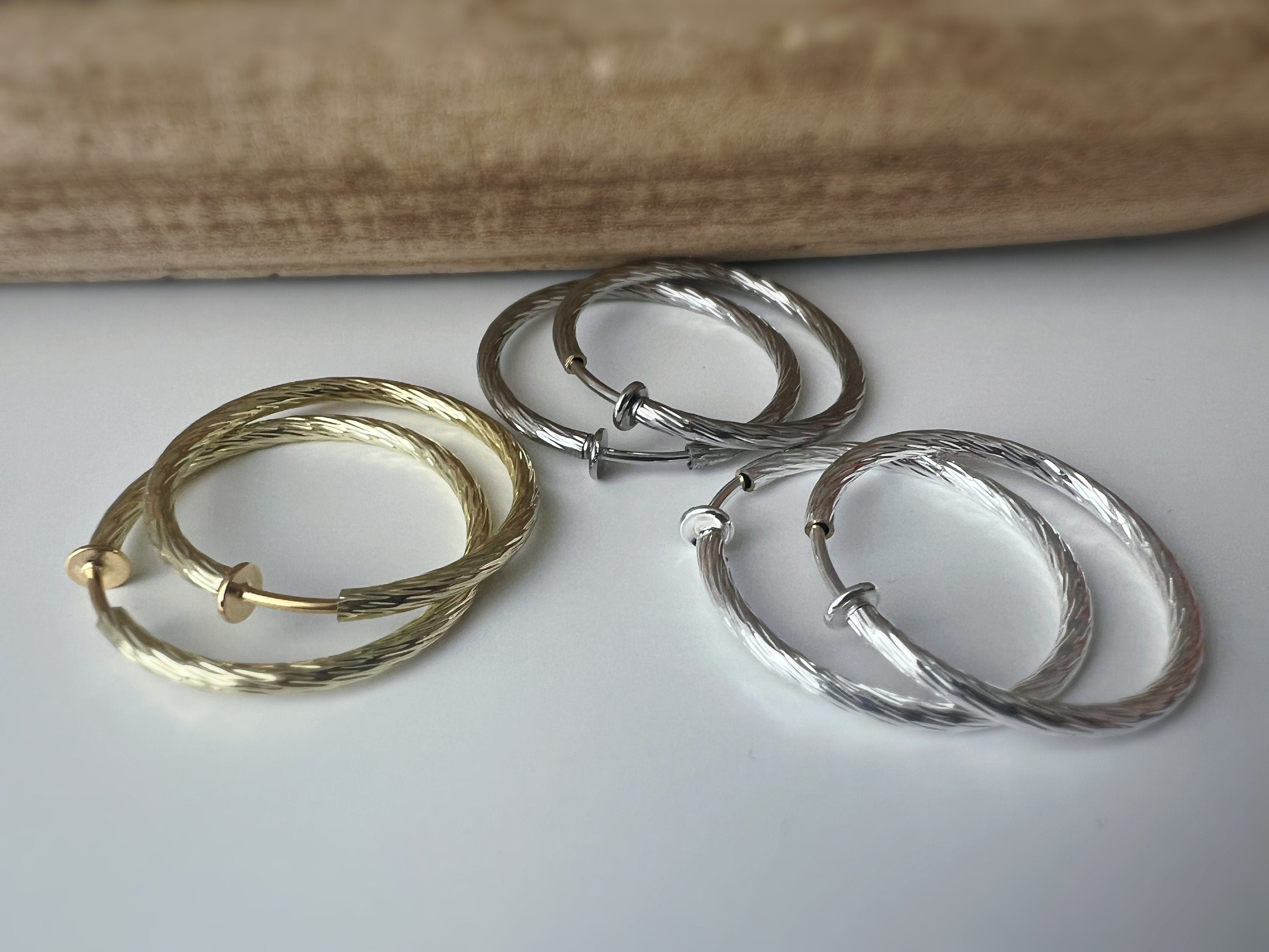 40mm Créoles Anneaux, Boucles d'oreille CLIPS Anneaux Créoles couleur Or/ Argent/ Acier, Clips d'oreilles, Diamètre du fil 3mm, Créoles 4cm