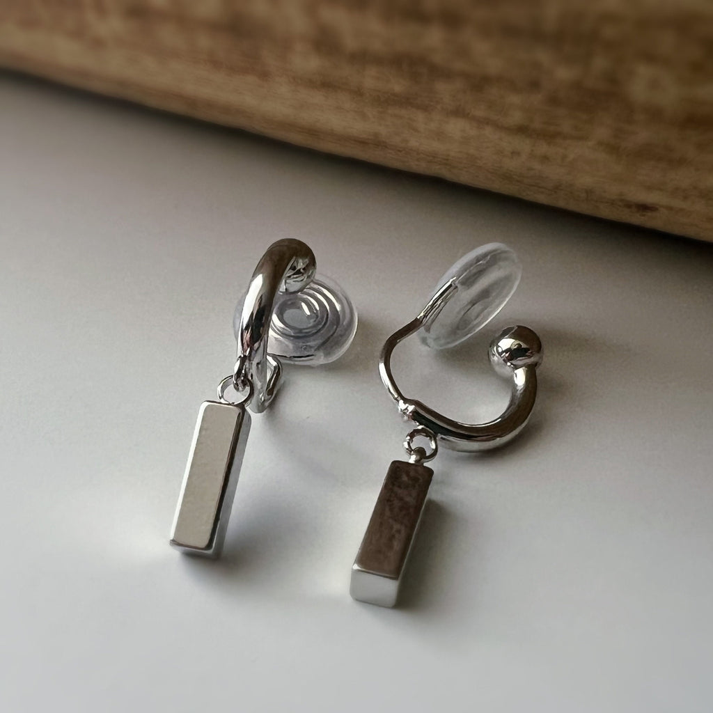 SANS DOULEUR ! Boucles d'oreilles pendantes rectangulaires clips u spirale Cercle Argent. Clips d'oreilles confortable Délicates