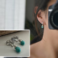 SANS DOULEUR ! Boucles d'oreilles pendantes zircon rectangulaires clips u spirale Argent Perle goutte d’eau turquoise. Clips Délicates