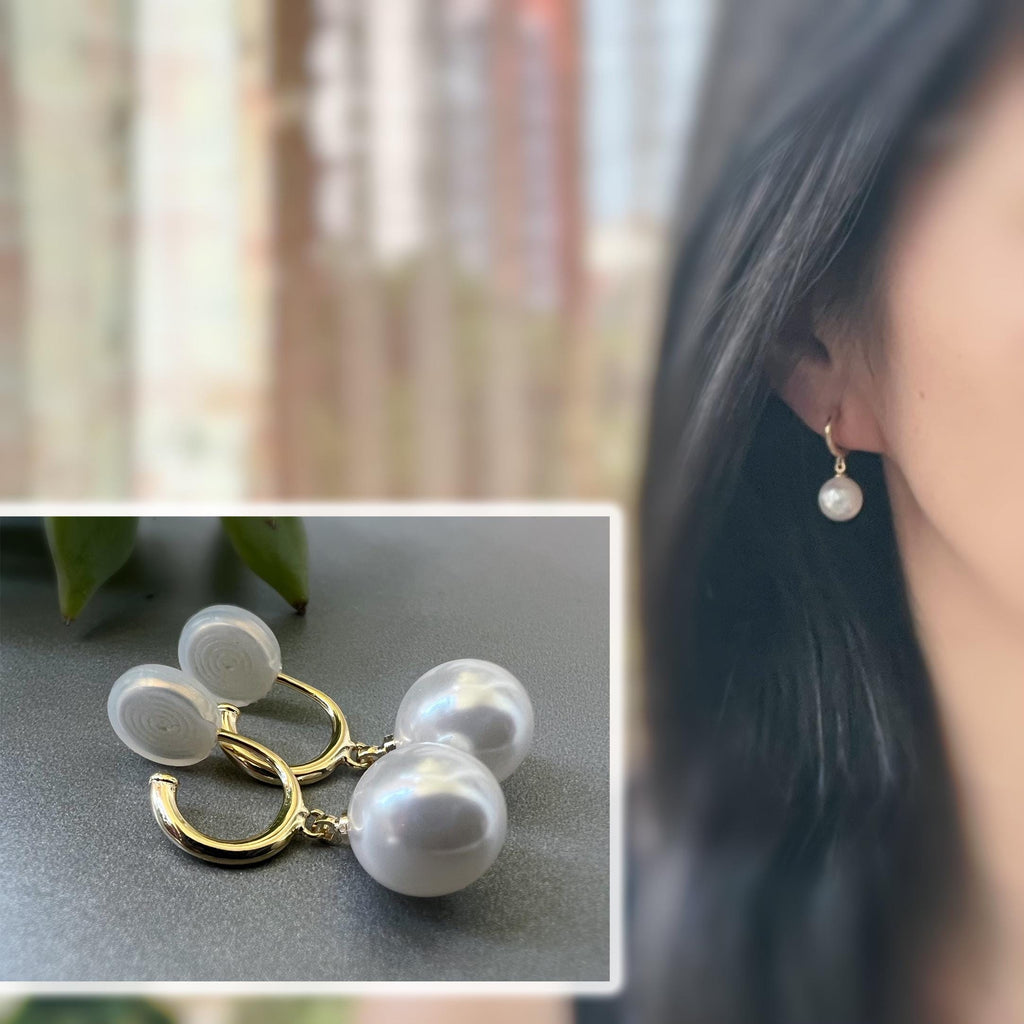 SANS DOULEUR ! Boucles d'oreilles CLIPS U pendantes spirale Petit créole or avec grande Perle blanche. Clips confortable. prêt à offrir