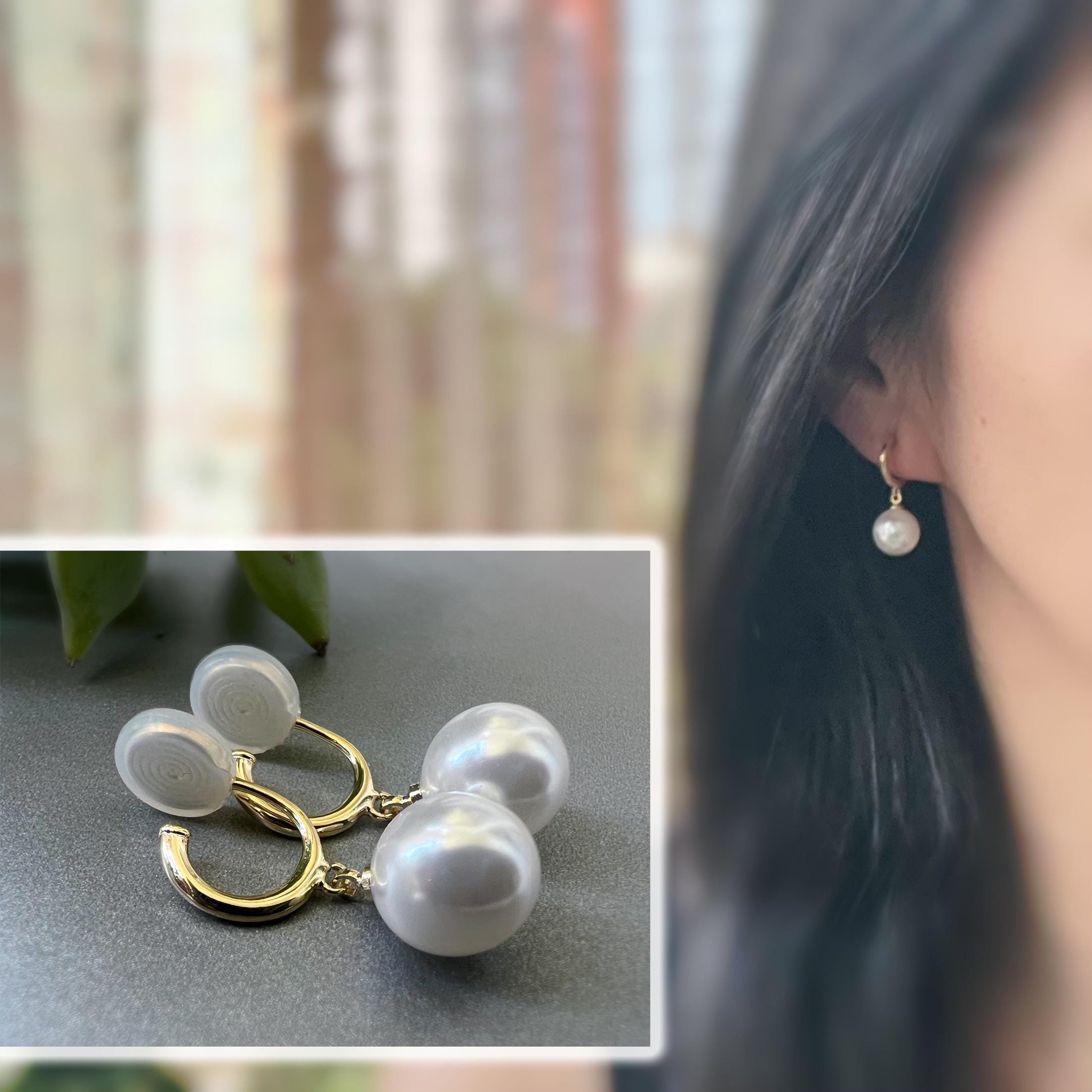 SANS DOULEUR ! Boucles d'oreilles CLIPS U pendantes spirale Petit créole or avec grande Perle blanche. Clips confortable. prêt à offrir