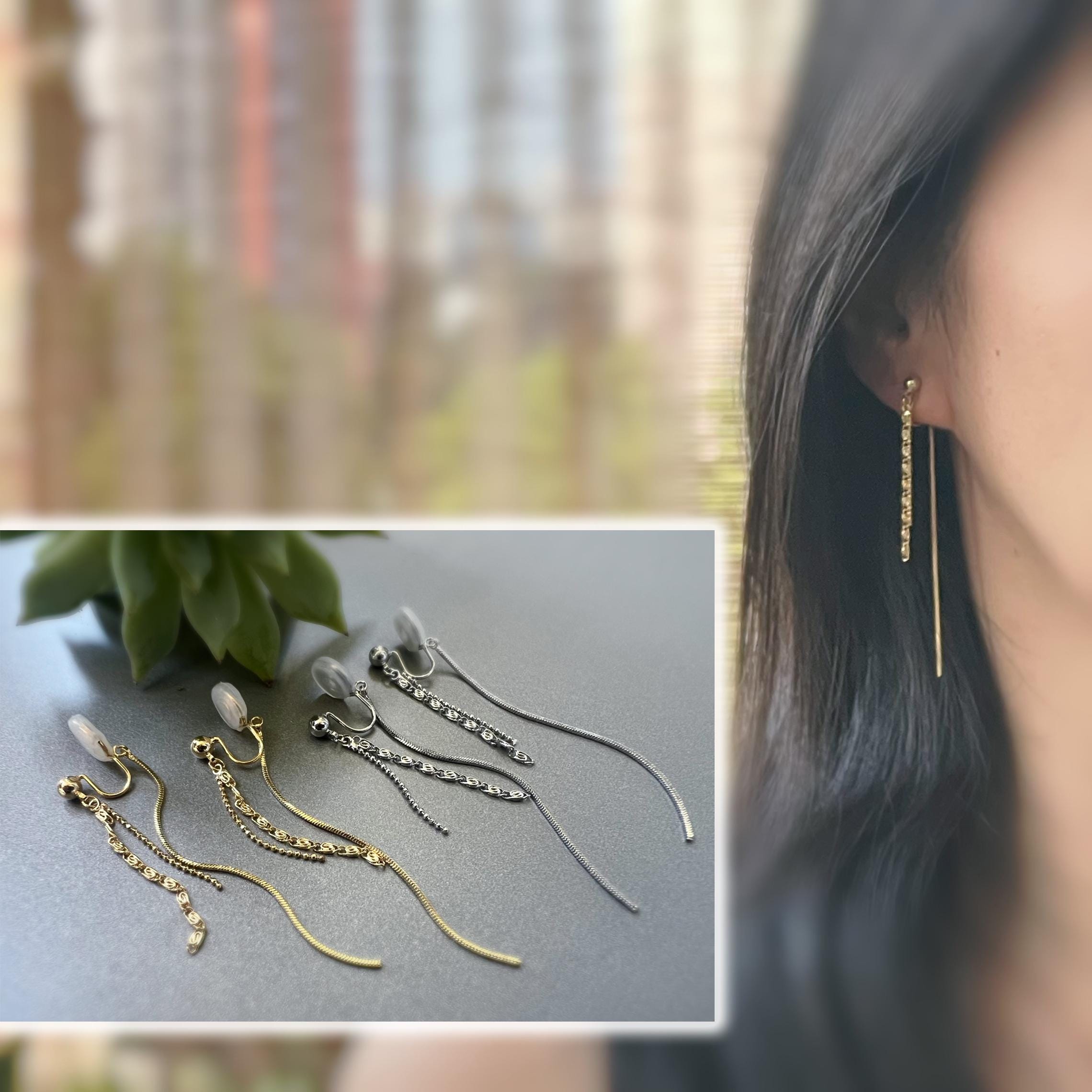 SANS DOULEUR ! Longues Boucles d'oreilles pendantes CLIPS U spirale Chaînes tassel Or /Argent Clips d'oreilles confortable Boucles Délicates