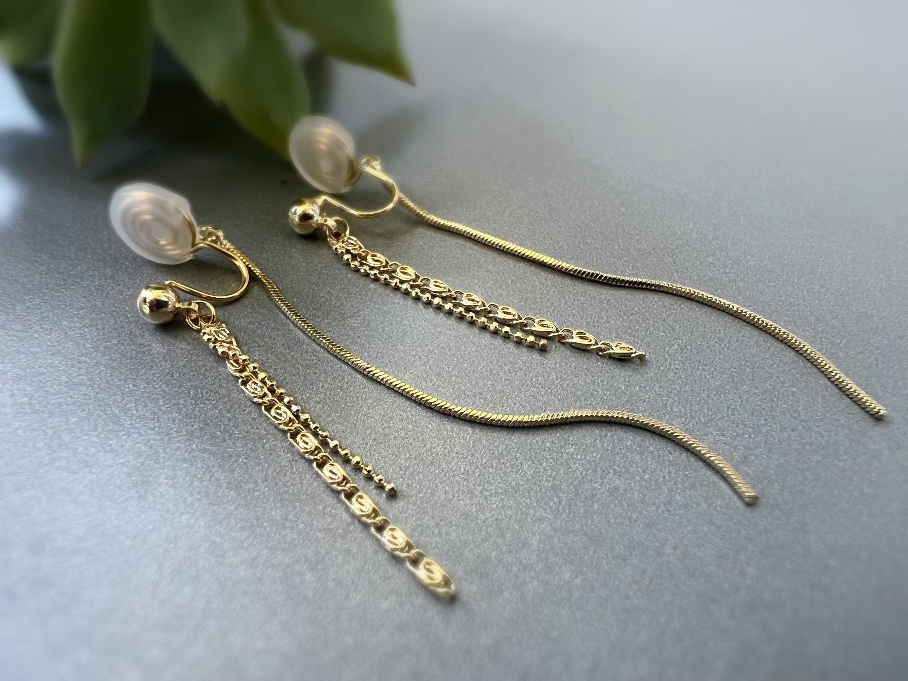 SANS DOULEUR ! Longues Boucles d'oreilles pendantes CLIPS U spirale Chaînes tassel Or /Argent Clips d'oreilles confortable Boucles Délicates