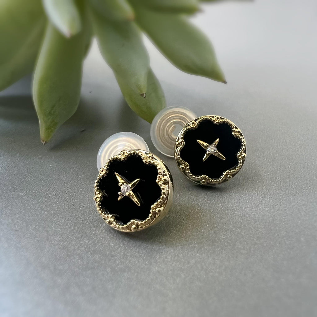 SANS DOULEUR ! Boucles d'oreilles CLIPS U spirale ronds rétro noirs Croix étoile mini zircon. Clips d'oreilles confortable Boucles Délicates