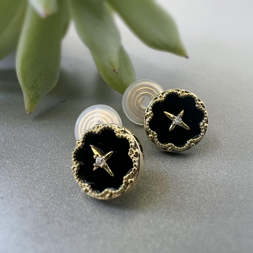 SANS DOULEUR ! Boucles d'oreilles CLIPS U spirale ronds rétro noirs Croix étoile mini zircon. Clips d'oreilles confortable Boucles Délicates