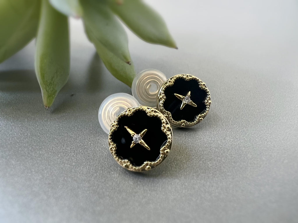SANS DOULEUR ! Boucles d'oreilles CLIPS U spirale ronds rétro noirs Croix étoile mini zircon. Clips d'oreilles confortable Boucles Délicates