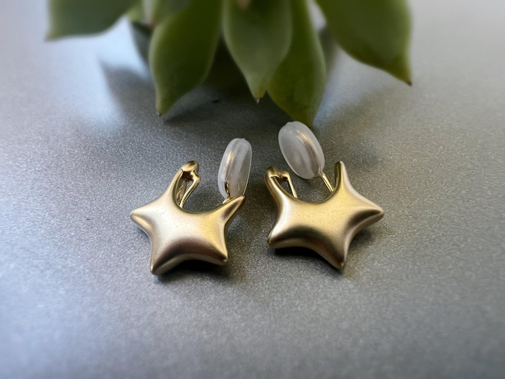 SANS DOULEUR ! Boucles d'oreilles CLIPS U spirale Cercle étoile couleur Or / Argent. Clips d'oreilles confortable Boucles Délicates