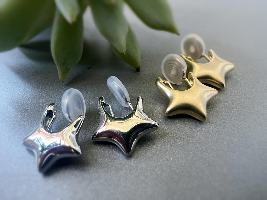 SANS DOULEUR ! Boucles d'oreilles CLIPS U spirale Cercle étoile couleur Or / Argent. Clips d'oreilles confortable Boucles Délicates