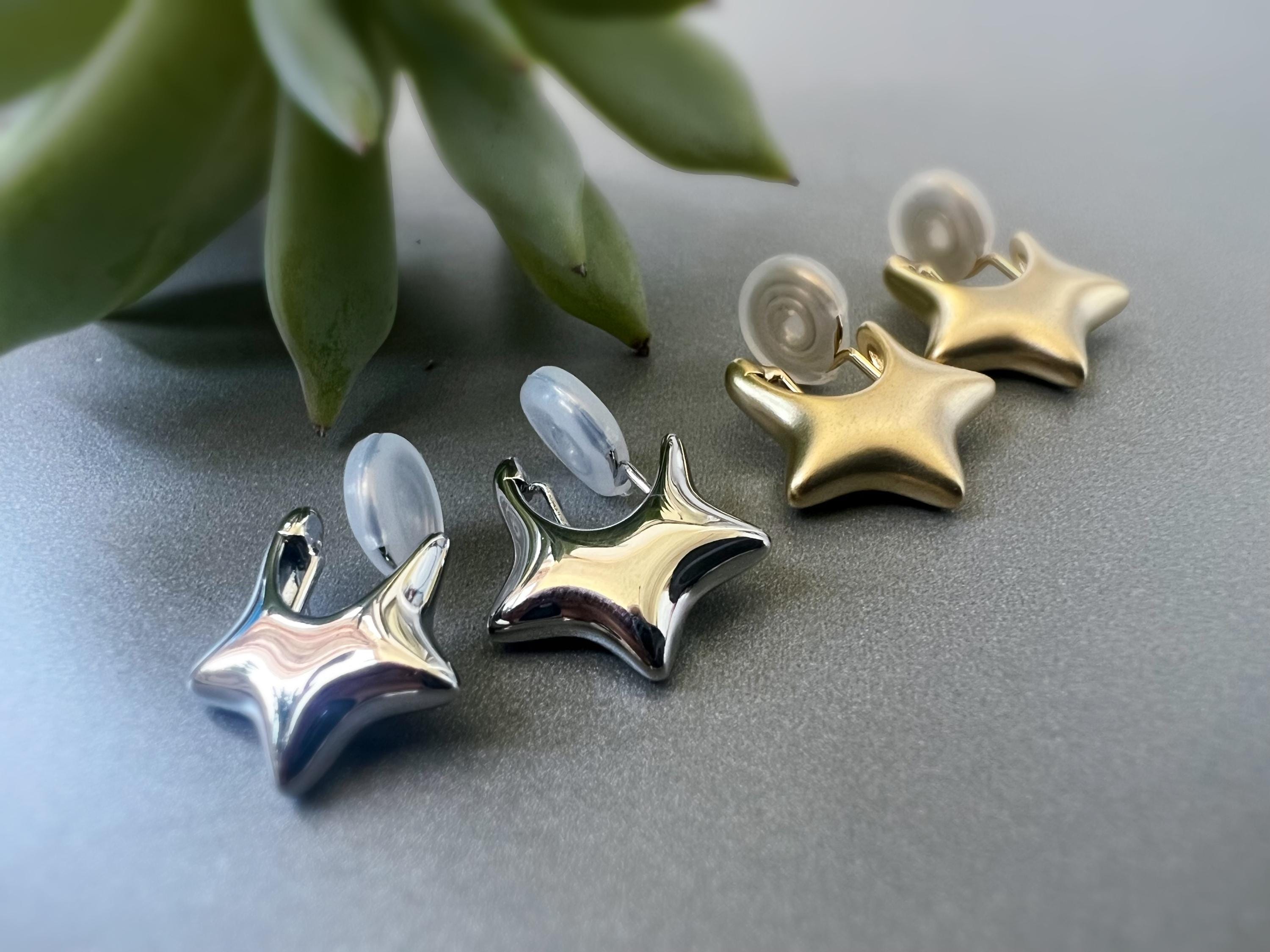 SANS DOULEUR ! Boucles d'oreilles CLIPS U spirale Cercle étoile couleur Or / Argent. Clips d'oreilles confortable Boucles Délicates