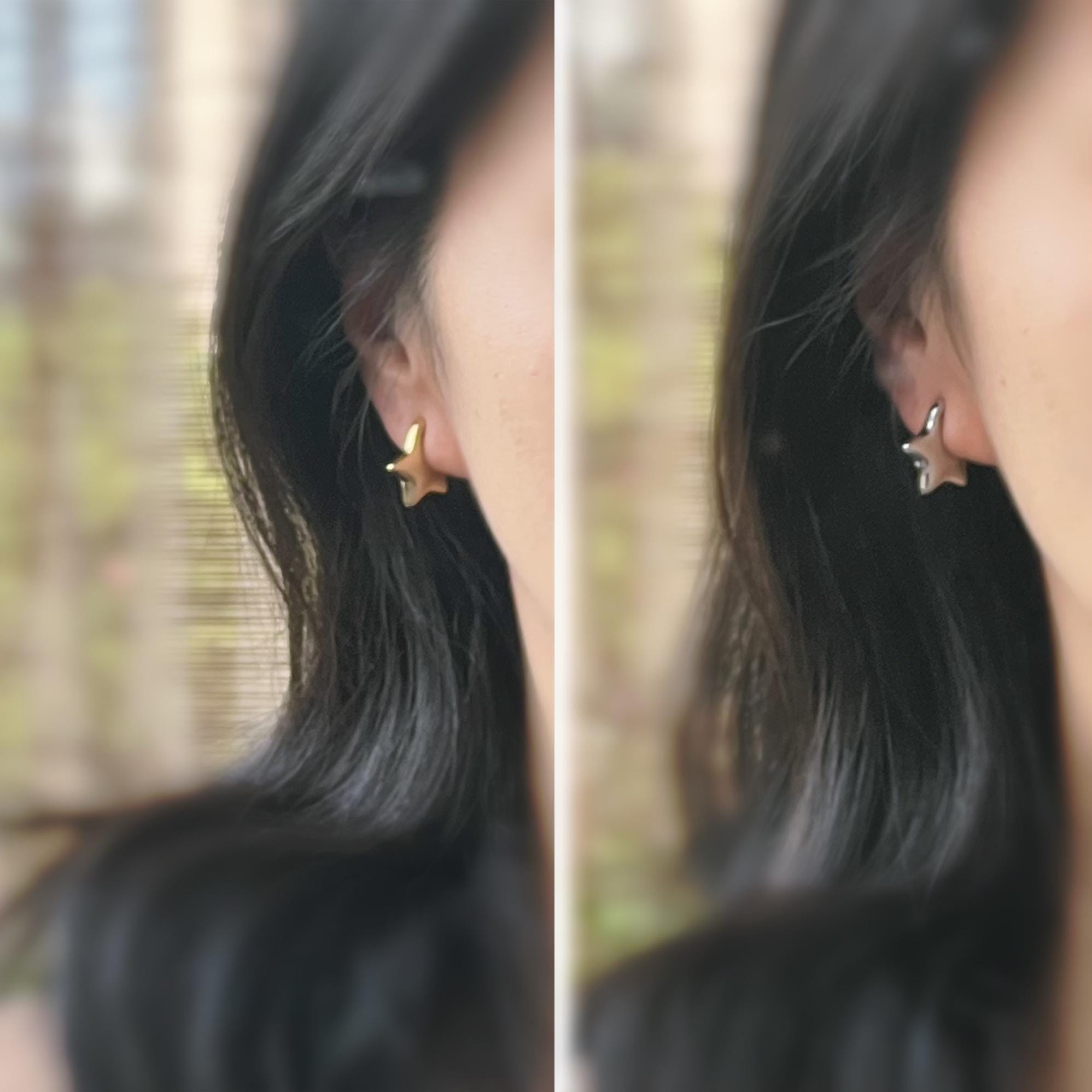 SANS DOULEUR ! Boucles d'oreilles CLIPS U spirale Cercle étoile couleur Or / Argent. Clips d'oreilles confortable Boucles Délicates