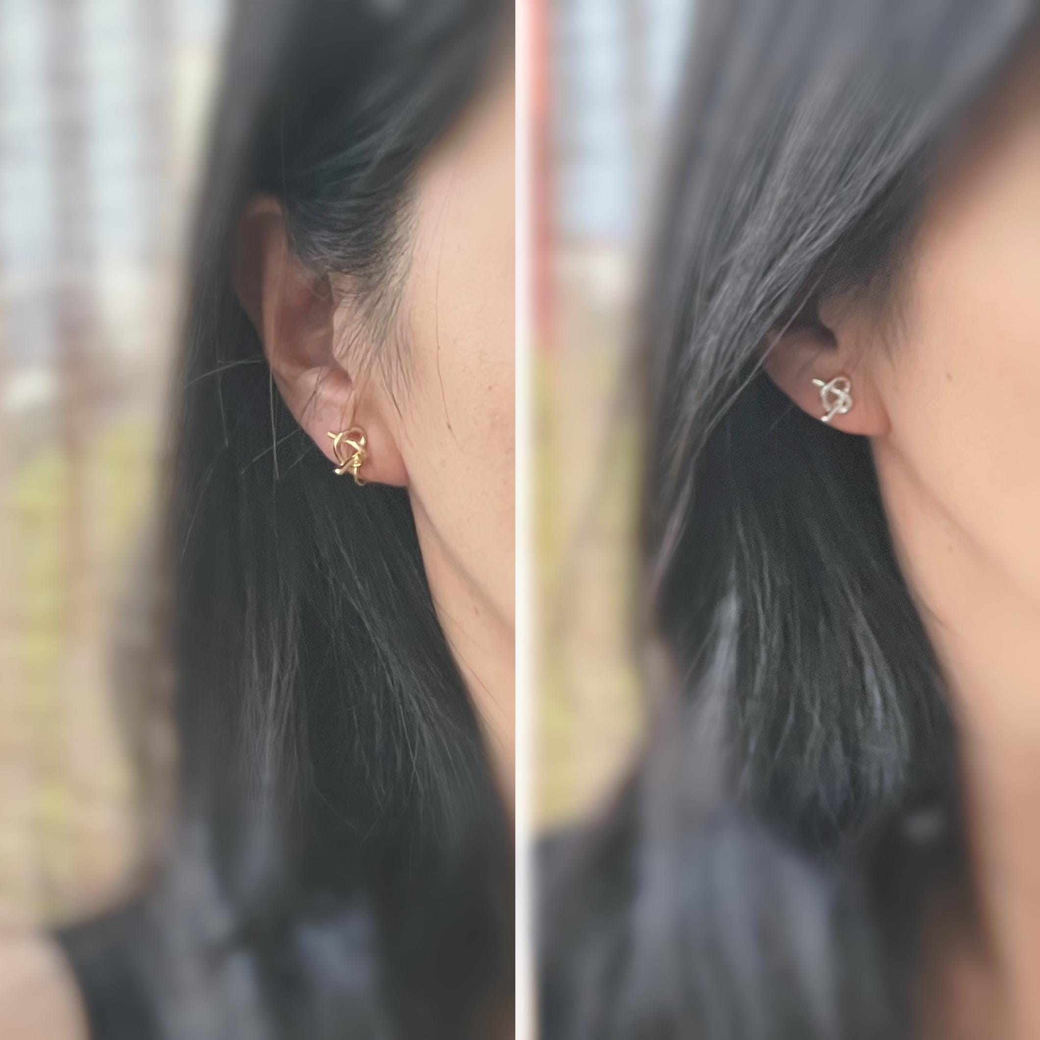 SANS DOULEUR ! Boucles d'oreilles CLIPS U spirale nœud couleur Or / Argent. Clips d'oreilles confortable Boucles Délicates