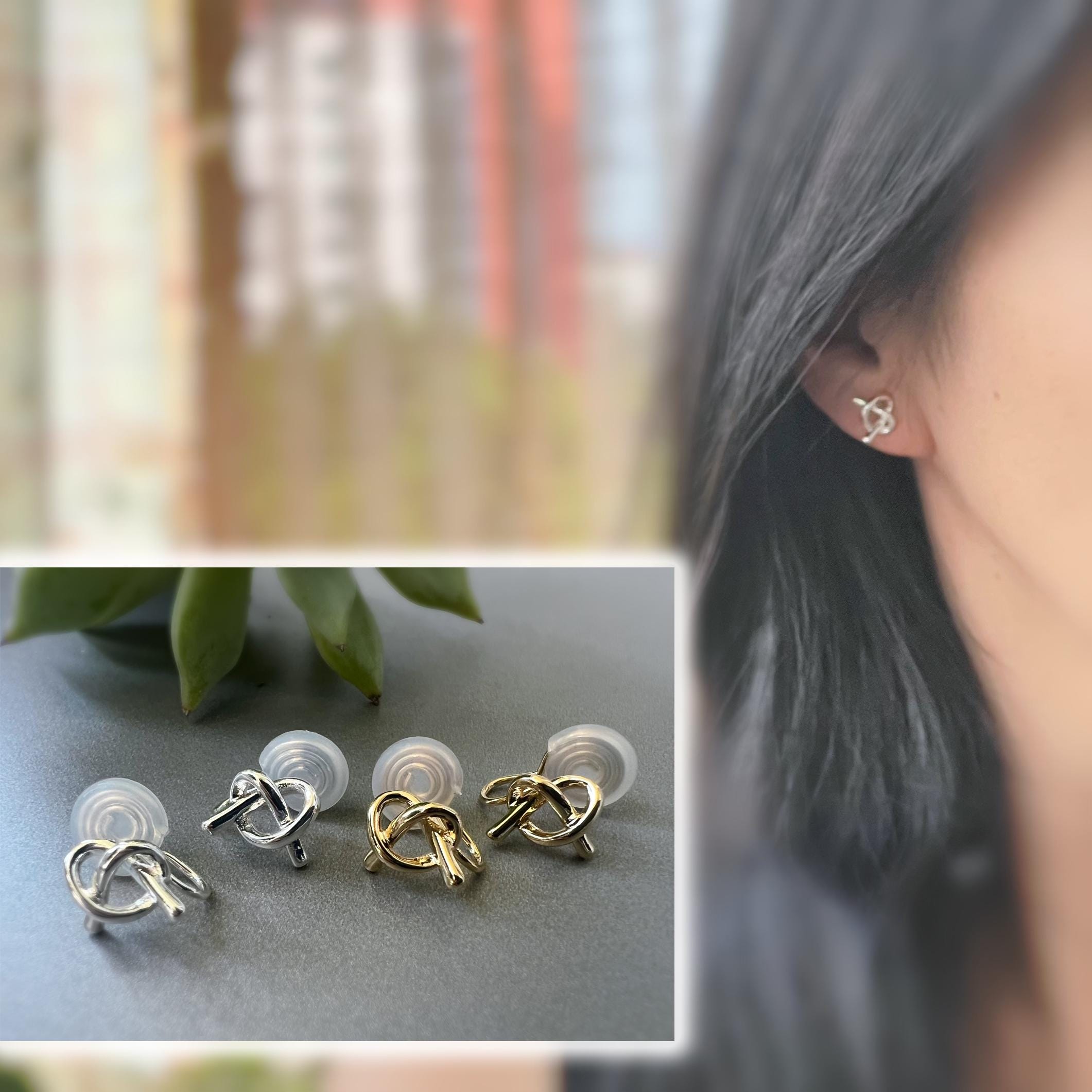 SANS DOULEUR ! Boucles d'oreilles CLIPS U spirale nœud couleur Or / Argent. Clips d'oreilles confortable Boucles Délicates