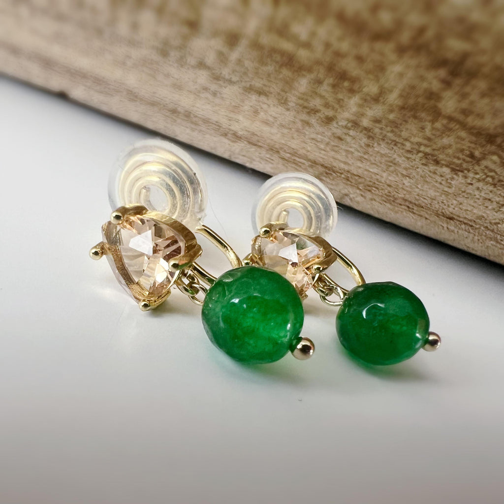 SANS DOULEUR ! Boucles d'oreilles CLIPS U spirale pendantes triangulaire zircon couleur champagne café marron Perle Pierre facette verte.