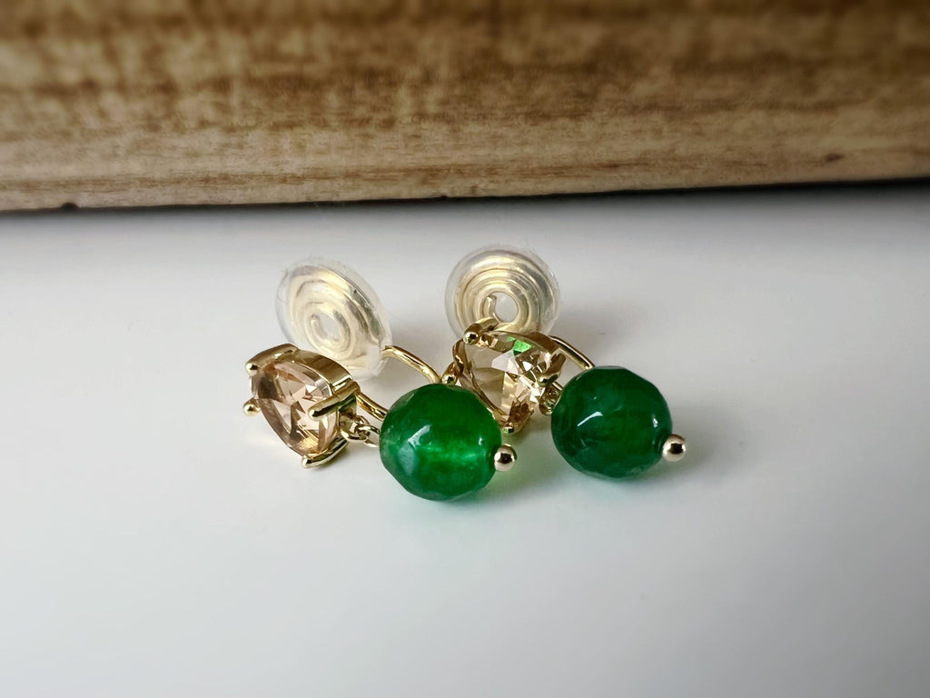 SANS DOULEUR ! Boucles d'oreilles CLIPS U spirale pendantes triangulaire zircon couleur champagne café marron Perle Pierre facette verte.