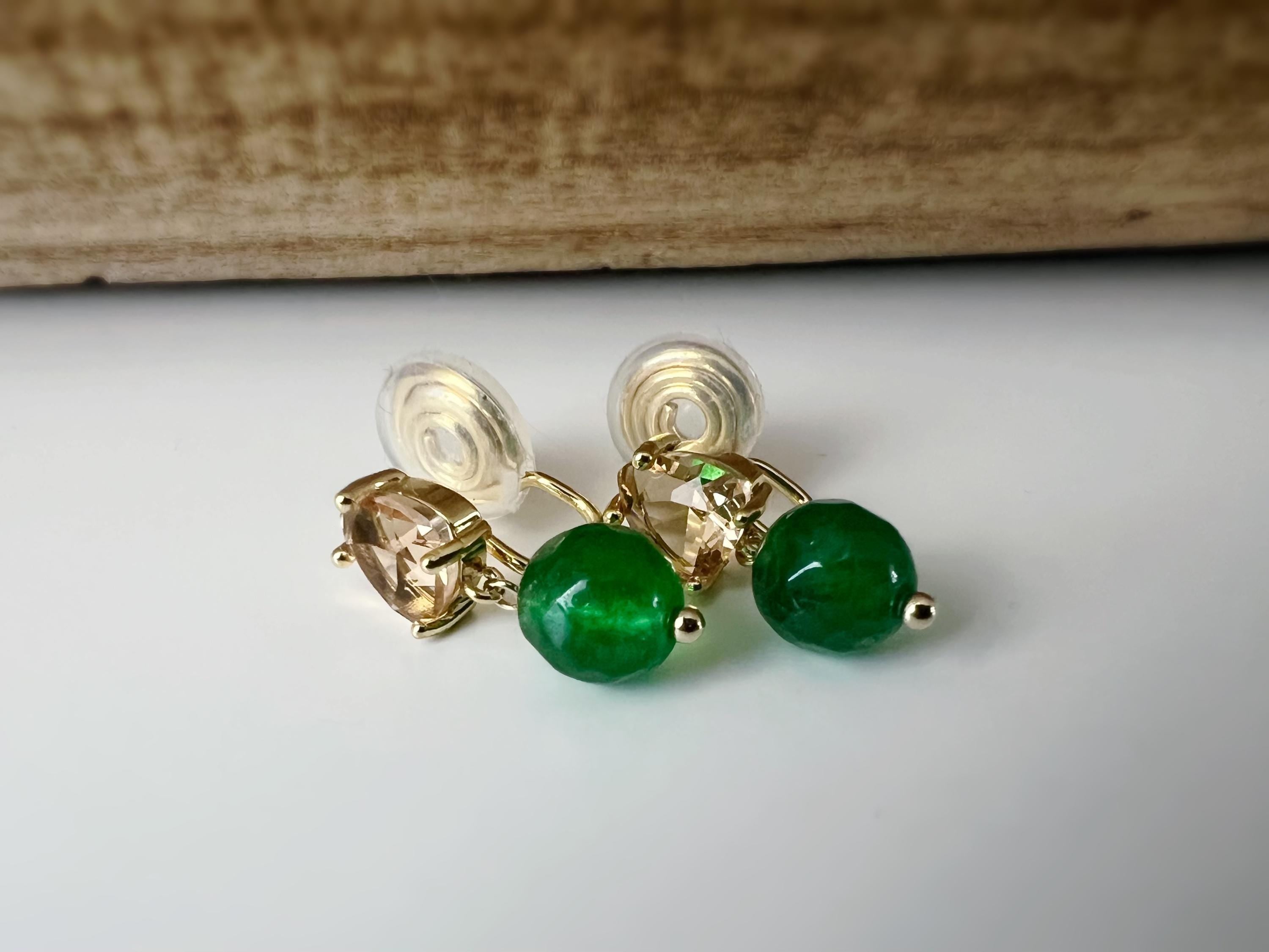 SANS DOULEUR ! Boucles d'oreilles CLIPS U spirale pendantes triangulaire zircon couleur champagne café marron Perle Pierre facette verte.