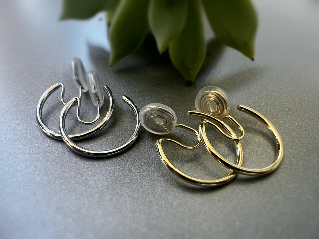 SANS DOULEUR ! Boucles d'oreilles CLIPS U spirale Cercle couleur Or /Argent. Clips d'oreilles confortable Boucles Délicates