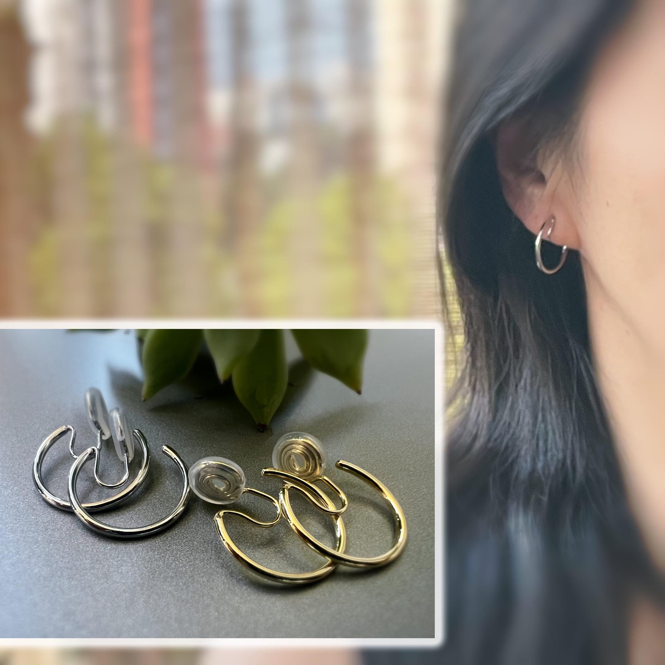 SANS DOULEUR ! Boucles d'oreilles CLIPS U spirale Cercle couleur Or /Argent. Clips d'oreilles confortable Boucles Délicates