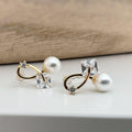INVISIBLE gold square zircon ear clips, mini white pearl, delicate comfortable ear clips. Daily jewelry. Ready to gift.