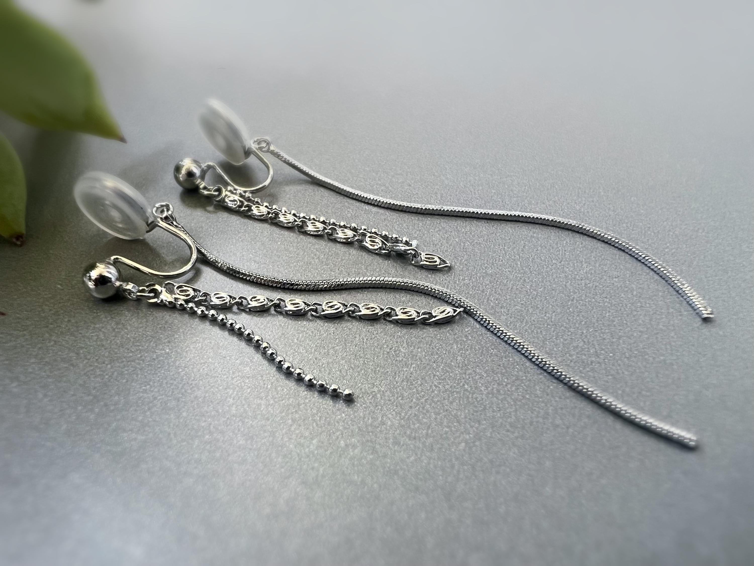 SANS DOULEUR ! Longues Boucles d'oreilles pendantes CLIPS U spirale Chaînes tassel Or /Argent Clips d'oreilles confortable Boucles Délicates