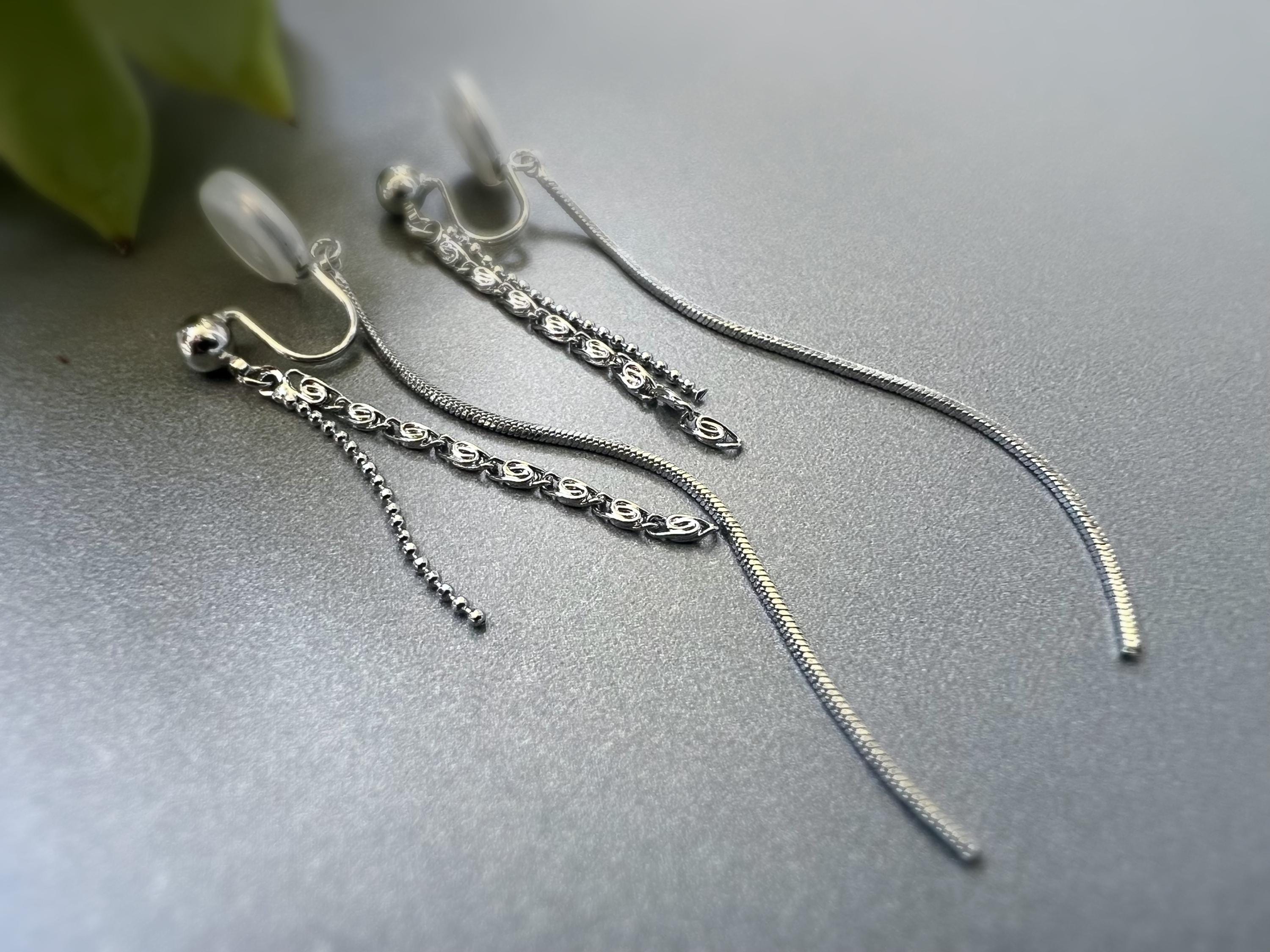 SANS DOULEUR ! Longues Boucles d'oreilles pendantes CLIPS U spirale Chaînes tassel Or /Argent Clips d'oreilles confortable Boucles Délicates
