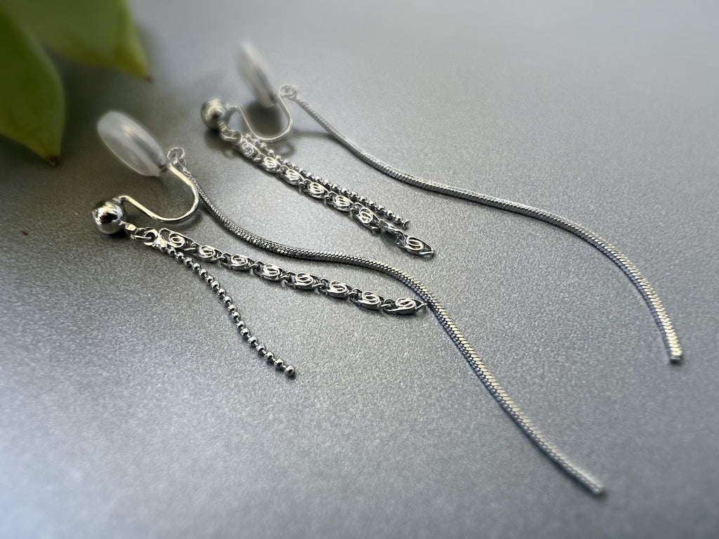 SANS DOULEUR ! Longues Boucles d'oreilles pendantes CLIPS U spirale Chaînes tassel Or /Argent Clips d'oreilles confortable Boucles Délicates