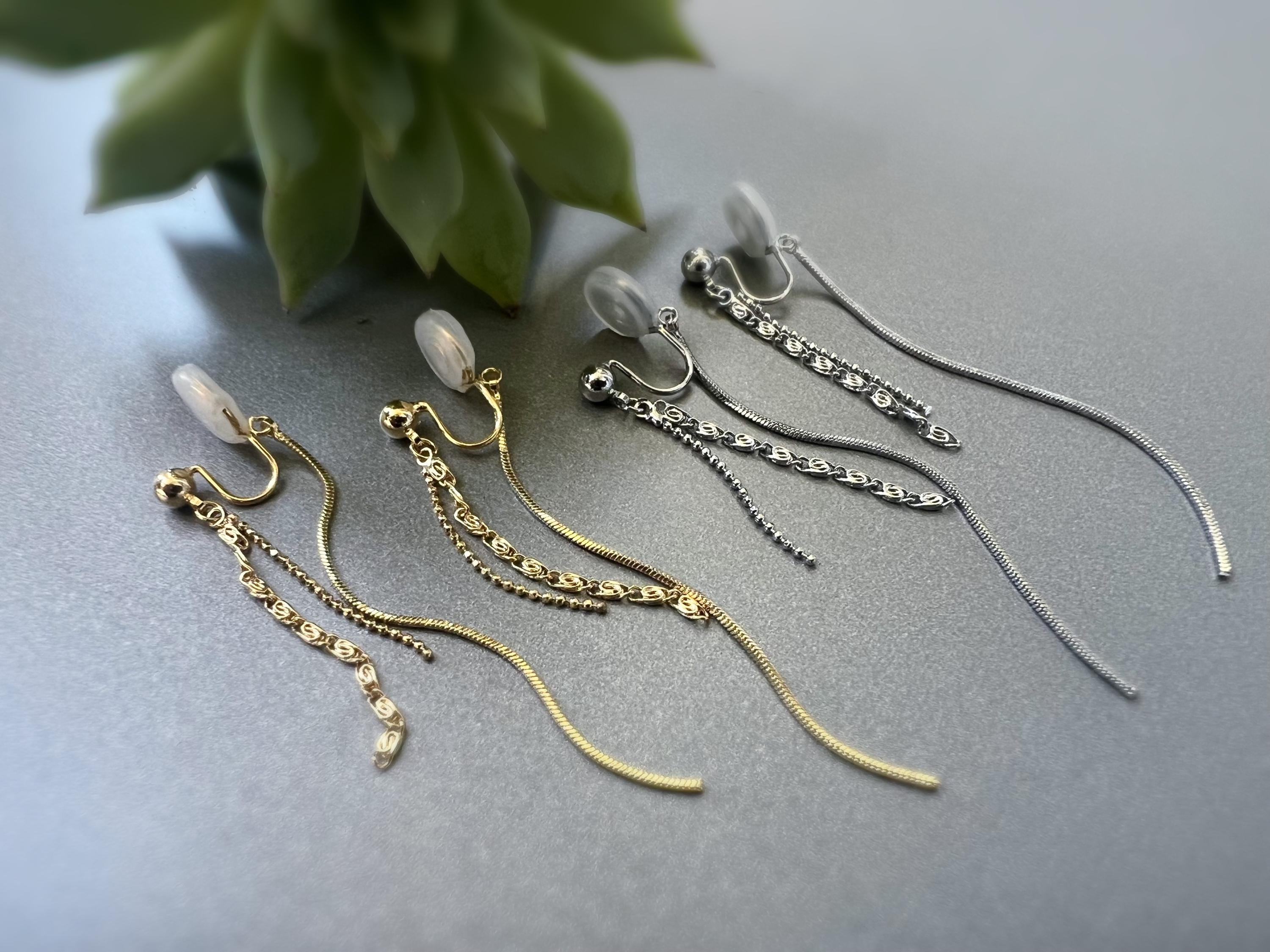 SANS DOULEUR ! Longues Boucles d'oreilles pendantes CLIPS U spirale Chaînes tassel Or /Argent Clips d'oreilles confortable Boucles Délicates