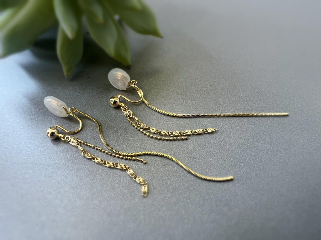 SANS DOULEUR ! Longues Boucles d'oreilles pendantes CLIPS U spirale Chaînes tassel Or /Argent Clips d'oreilles confortable Boucles Délicates