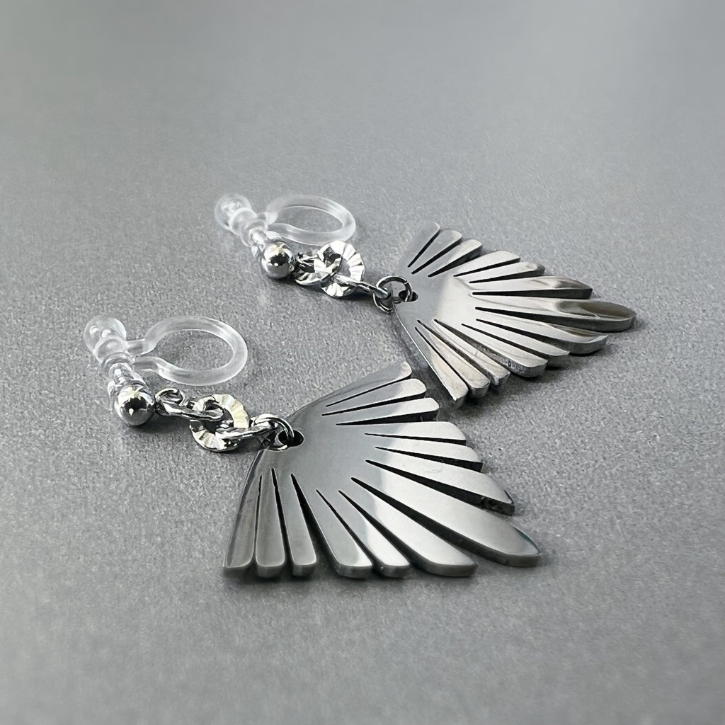 Boucles d'oreilles Clips INVISIBLES pendantes Chaîne tournesol pendentif bohème en acier inoxydable argent Clips confortable