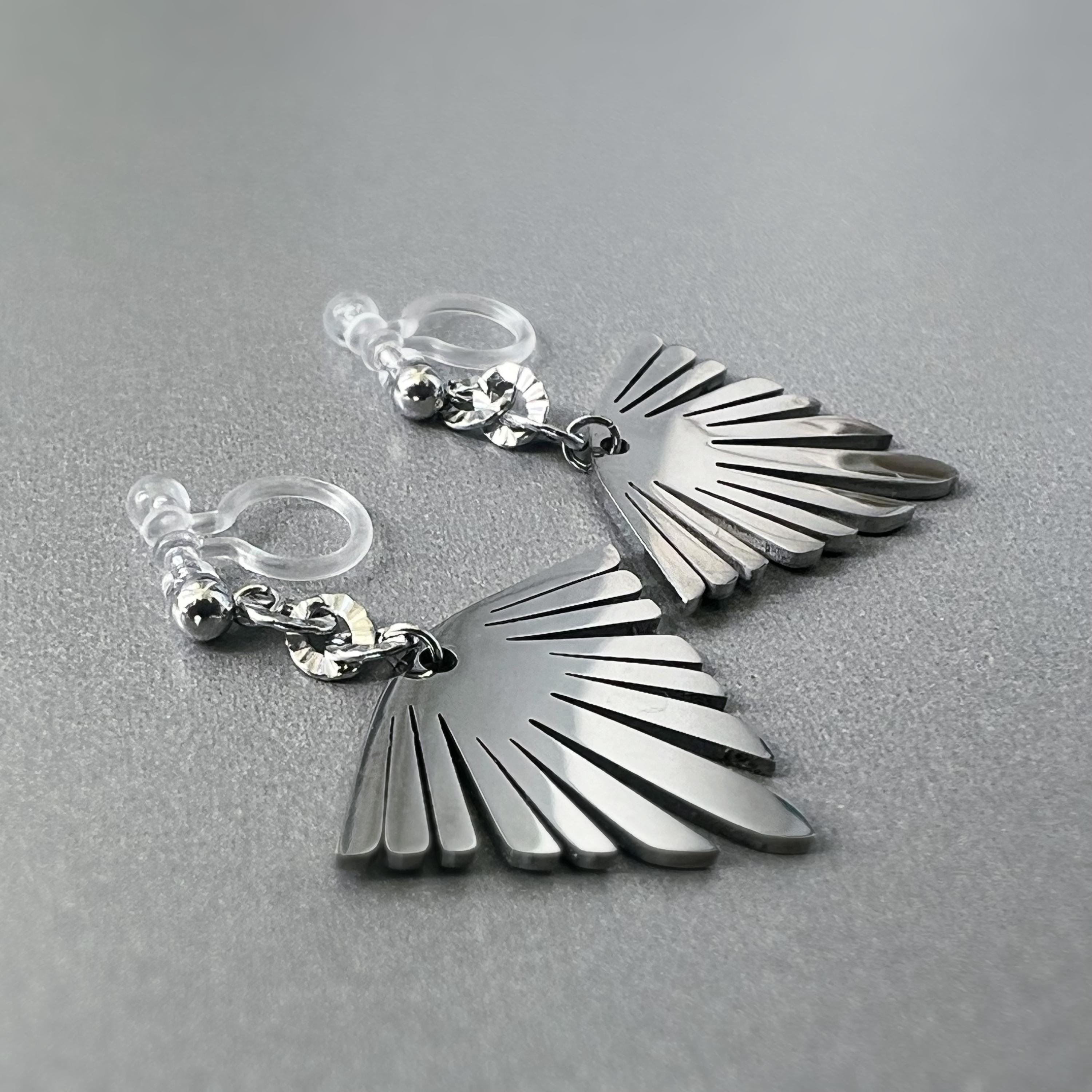 Boucles d'oreilles Clips INVISIBLES pendantes Chaîne tournesol pendentif bohème en acier inoxydable argent Clips confortable