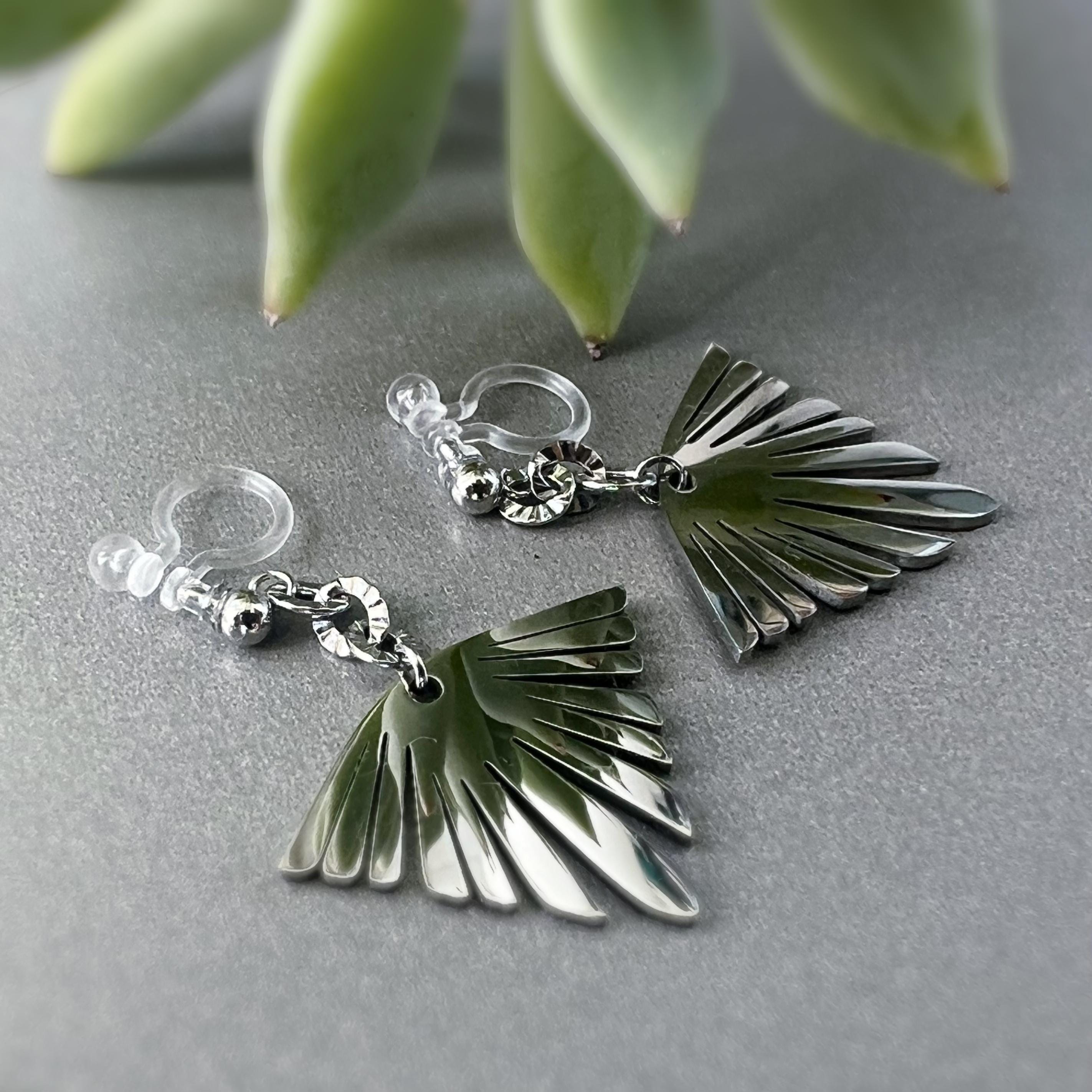 Boucles d'oreilles Clips INVISIBLES pendantes Chaîne tournesol pendentif bohème en acier inoxydable argent Clips confortable