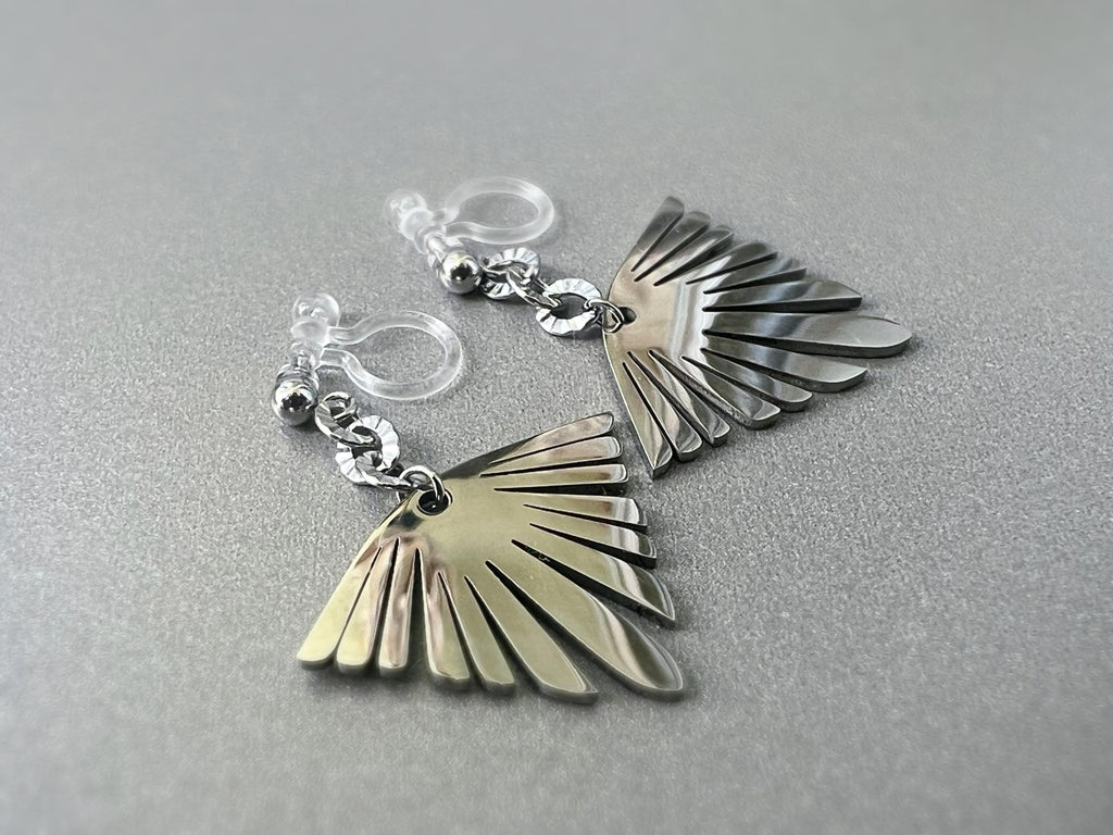 Boucles d'oreilles Clips INVISIBLES pendantes Chaîne tournesol pendentif bohème en acier inoxydable argent Clips confortable