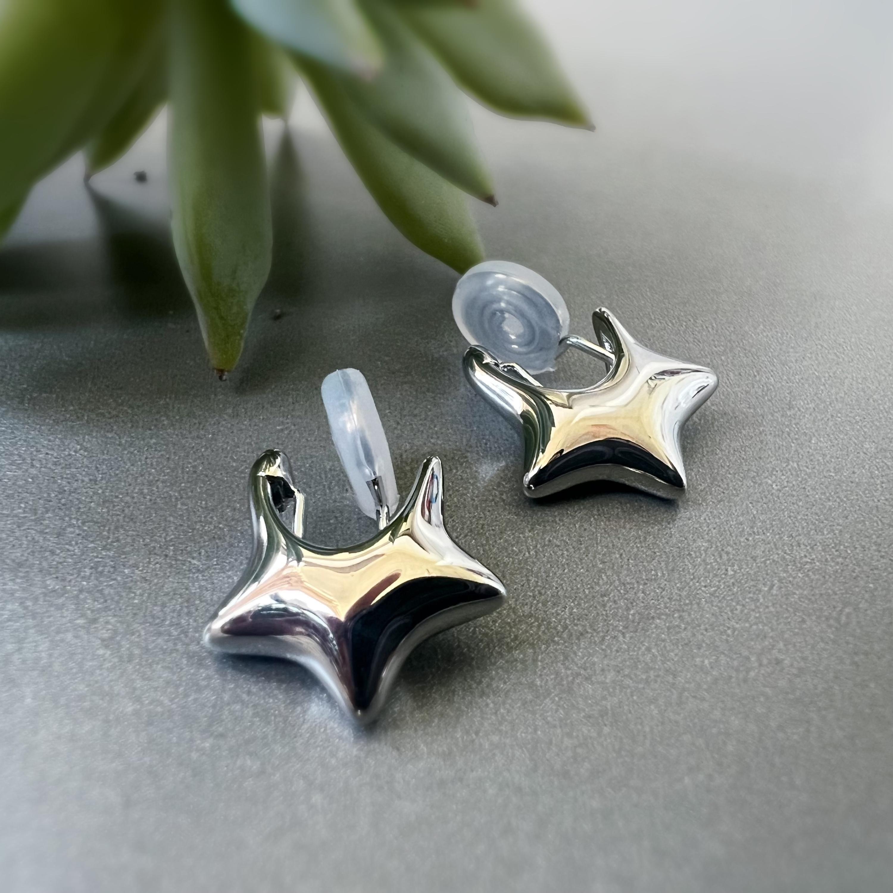 SANS DOULEUR ! Boucles d'oreilles CLIPS U spirale Cercle étoile couleur Or / Argent. Clips d'oreilles confortable Boucles Délicates