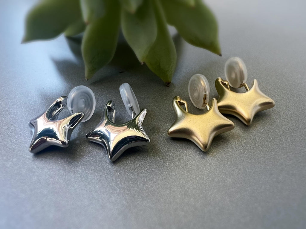 SANS DOULEUR ! Boucles d'oreilles CLIPS U spirale Cercle étoile couleur Or / Argent. Clips d'oreilles confortable Boucles Délicates