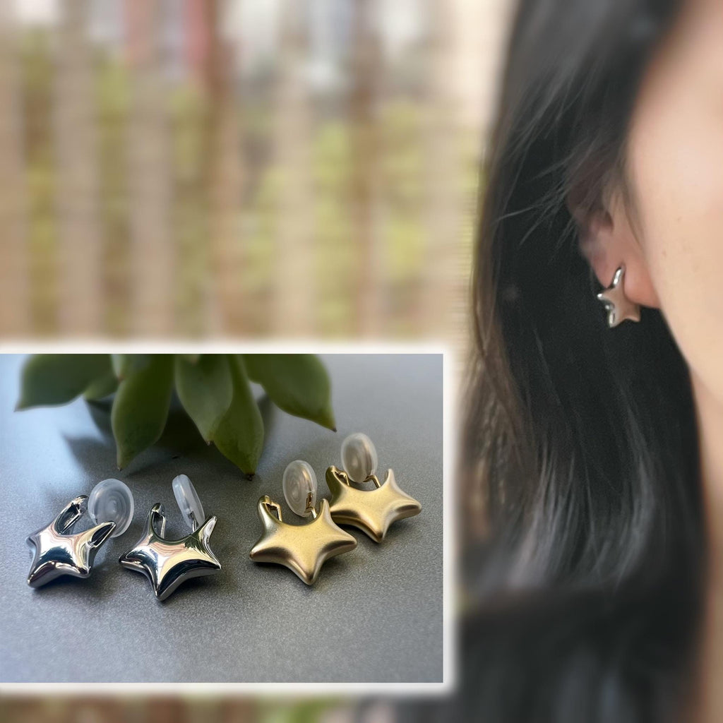 SANS DOULEUR ! Boucles d'oreilles CLIPS U spirale Cercle étoile couleur Or / Argent. Clips d'oreilles confortable Boucles Délicates
