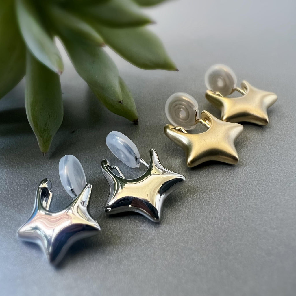 SANS DOULEUR ! Boucles d'oreilles CLIPS U spirale Cercle étoile couleur Or / Argent. Clips d'oreilles confortable Boucles Délicates