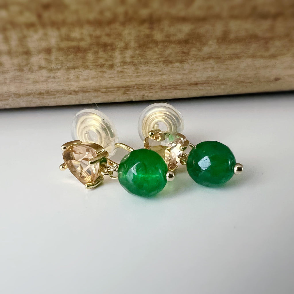 SANS DOULEUR ! Boucles d'oreilles CLIPS U spirale pendantes triangulaire zircon couleur champagne café marron Perle Pierre facette verte.
