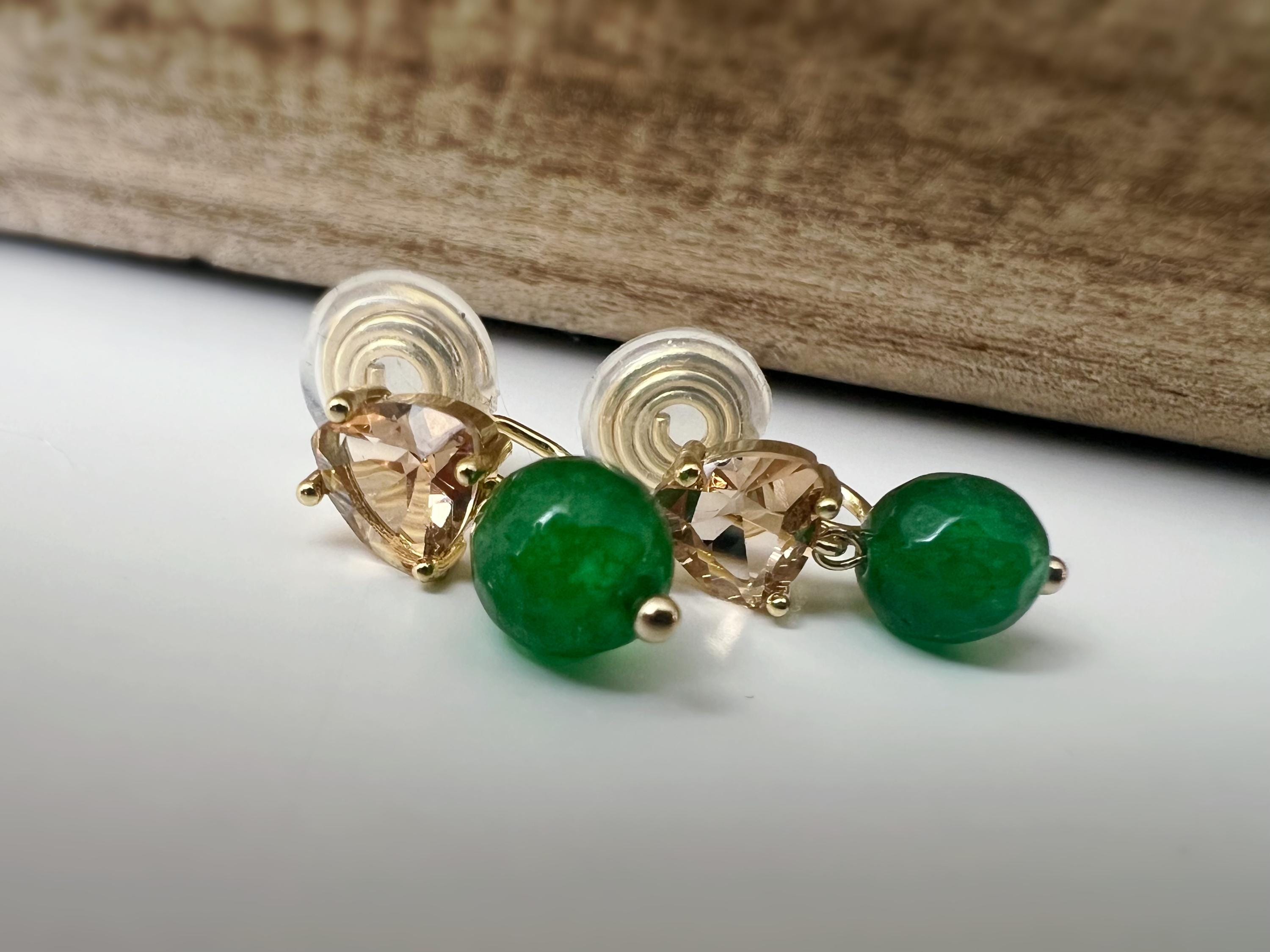 SANS DOULEUR ! Boucles d'oreilles CLIPS U spirale pendantes triangulaire zircon couleur champagne café marron Perle Pierre facette verte.