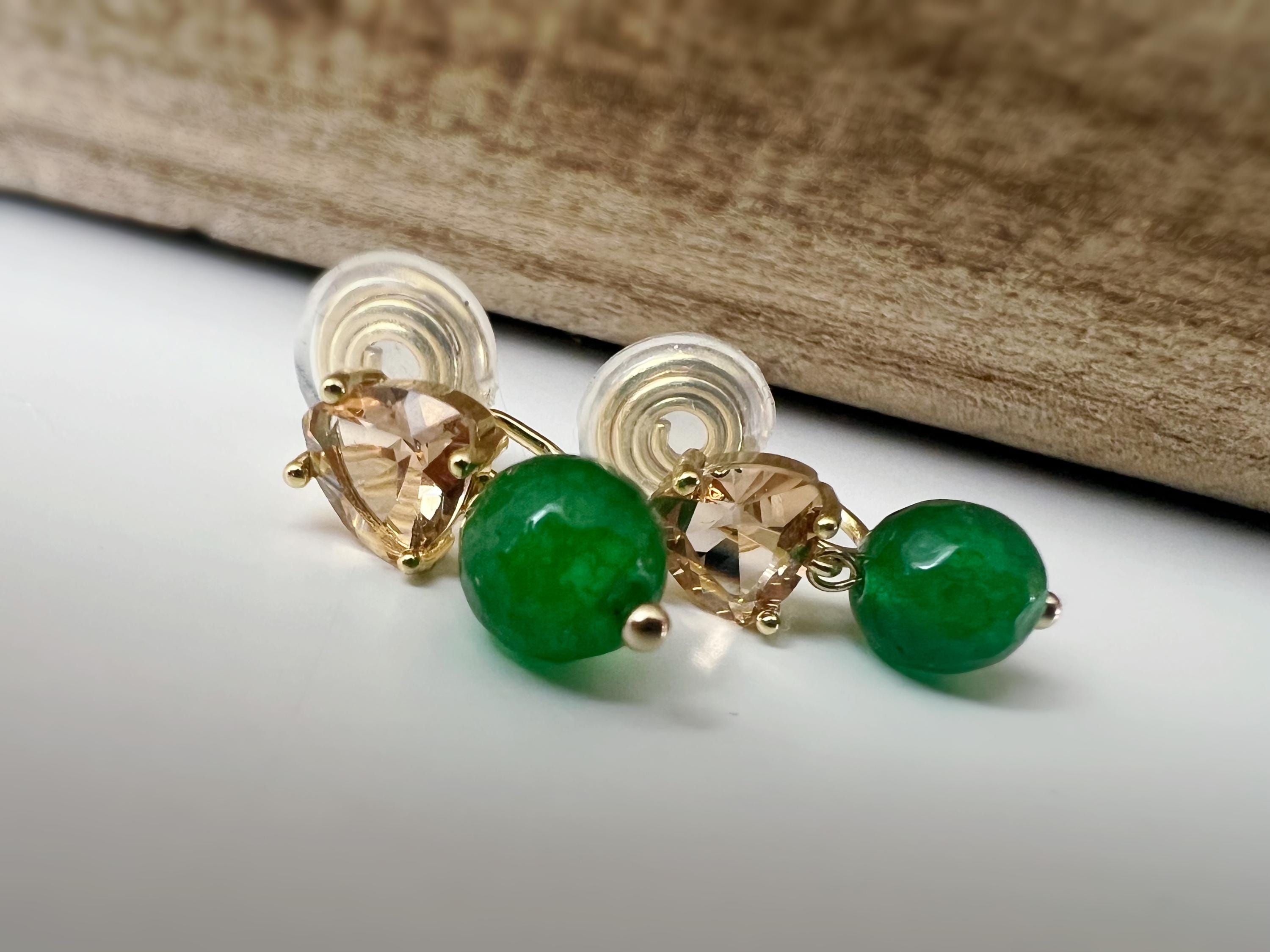 SANS DOULEUR ! Boucles d'oreilles CLIPS U spirale pendantes triangulaire zircon couleur champagne café marron Perle Pierre facette verte.