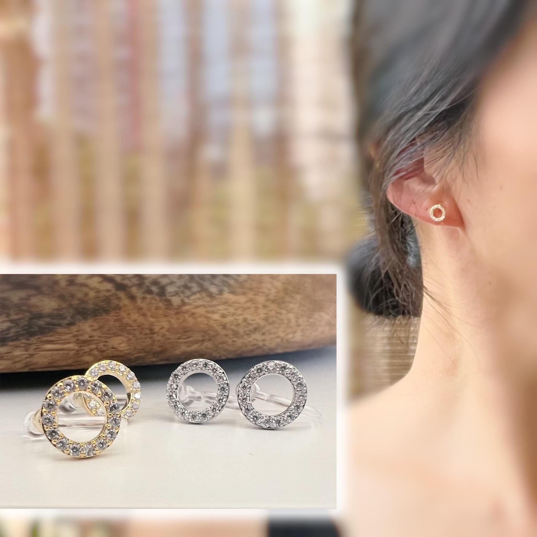 Mini CLIPS d'oreilles invisibles, Mini Cercle Or / Argent Zircon, Boucles d'oreilles clips confortable délicat minimaliste
