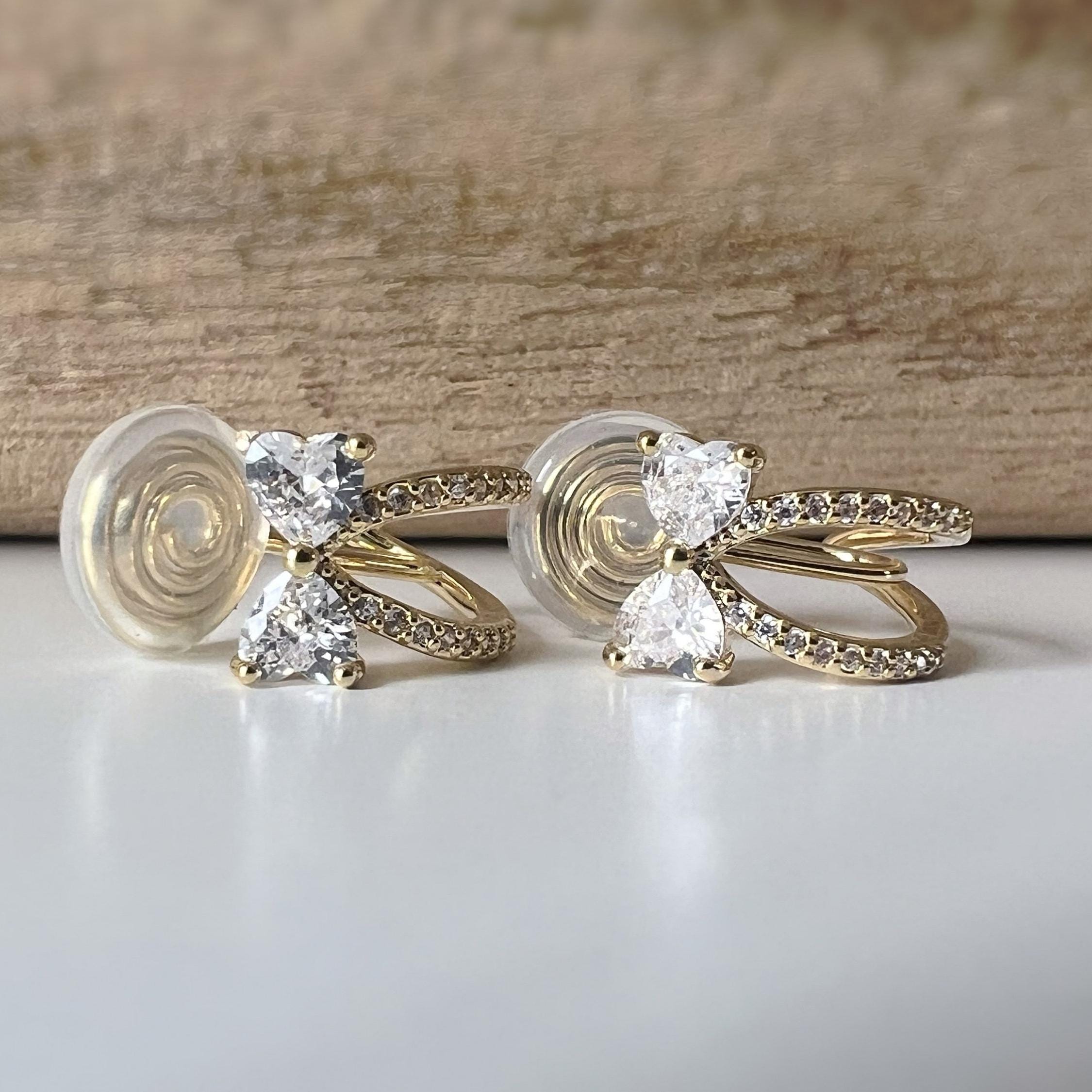 SANS DOULEUR ! Boucles d'oreilles CLIPS U spirale noeud de papillon zircon coeur demi-anneau or. Clips d'oreilles confortable Délicates