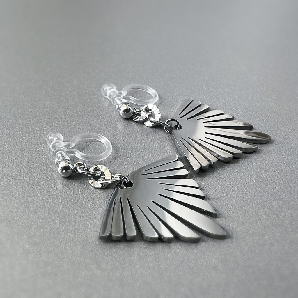 Boucles d'oreilles Clips INVISIBLES pendantes Chaîne tournesol pendentif bohème en acier inoxydable argent Clips confortable