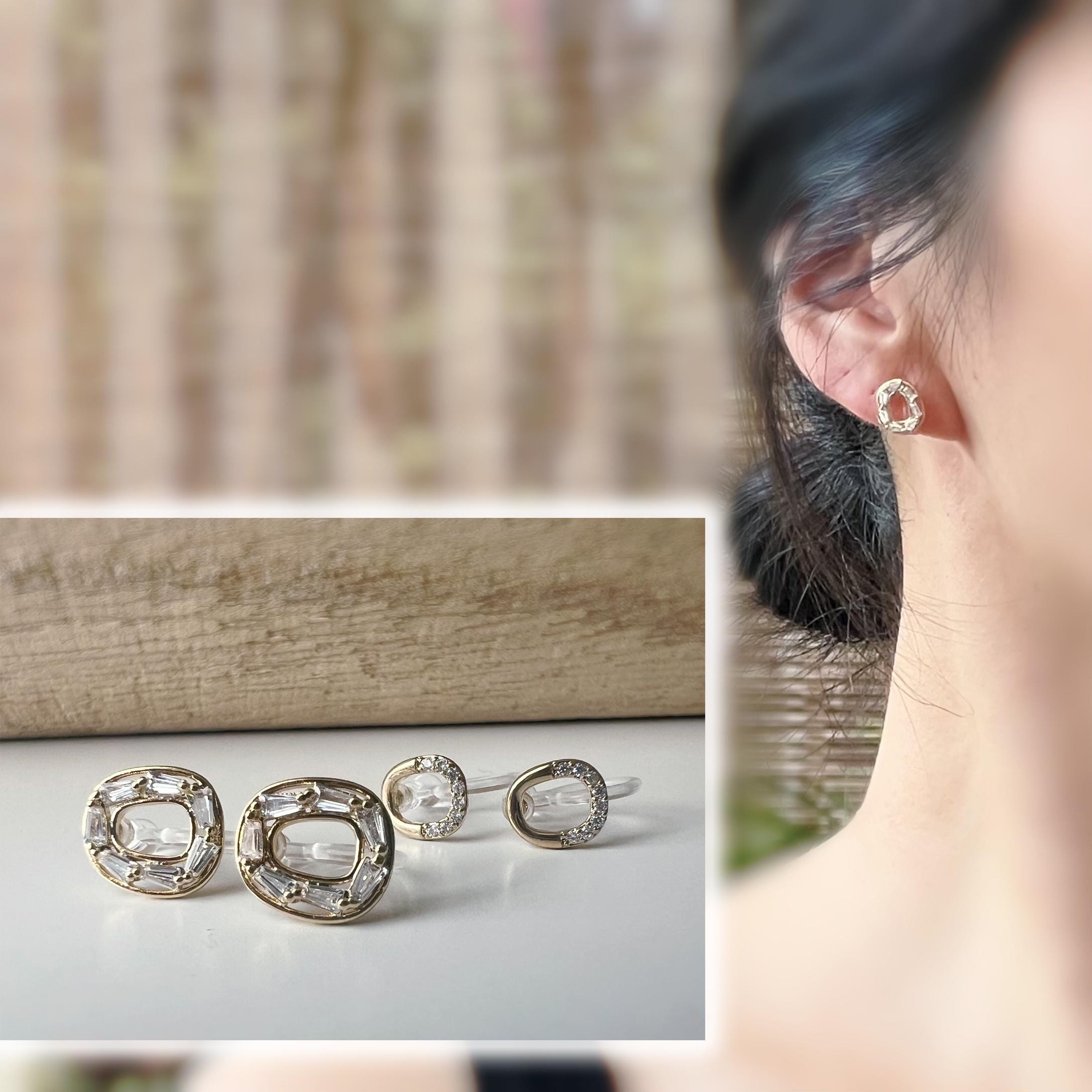 Boucles d'oreilles Clips INVISIBLES Mini ovale or zircon, Clips d'oreilles confortable bijoux minimaliste quotidien.