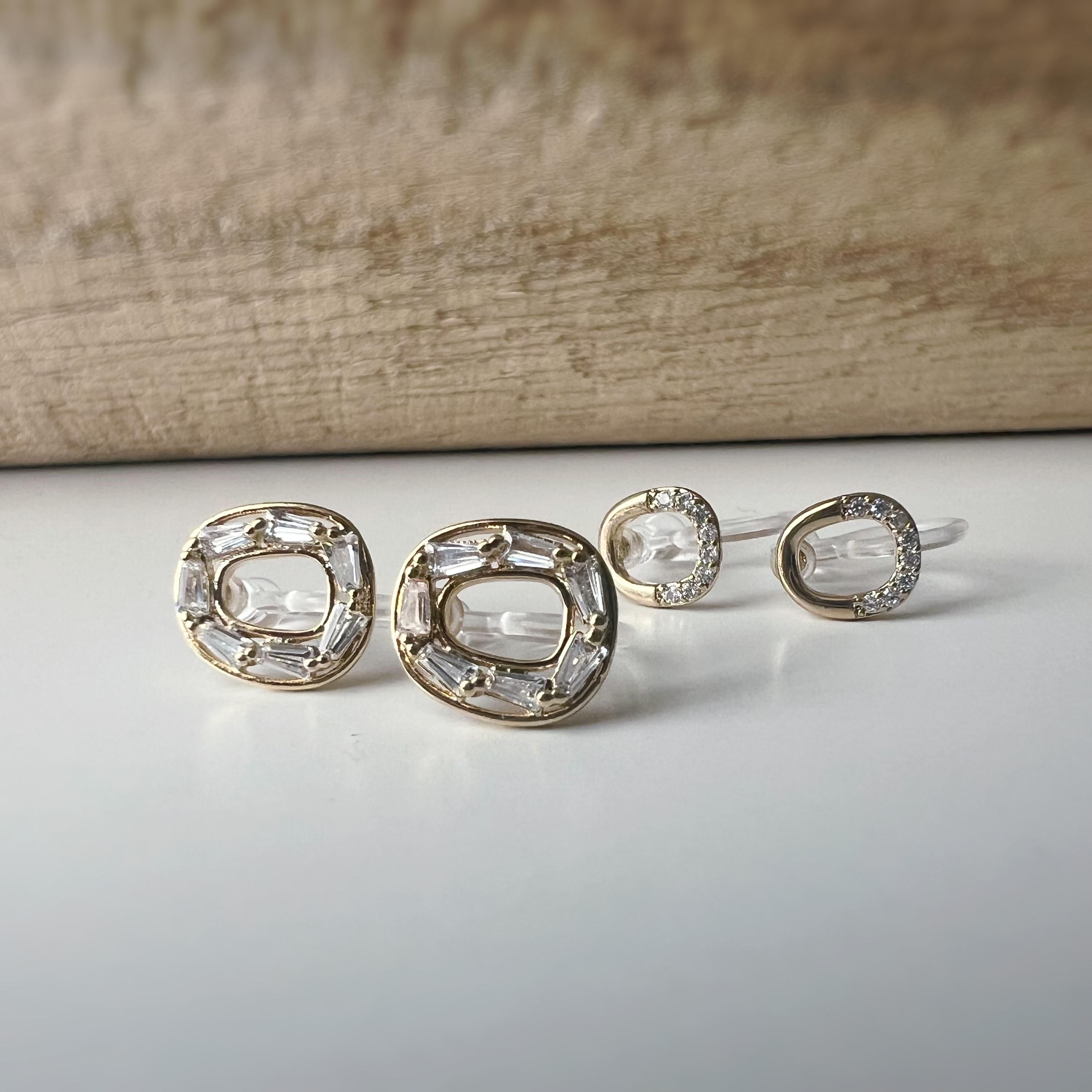 Boucles d'oreilles Clips INVISIBLES Mini ovale or zircon, Clips d'oreilles confortable bijoux minimaliste quotidien.