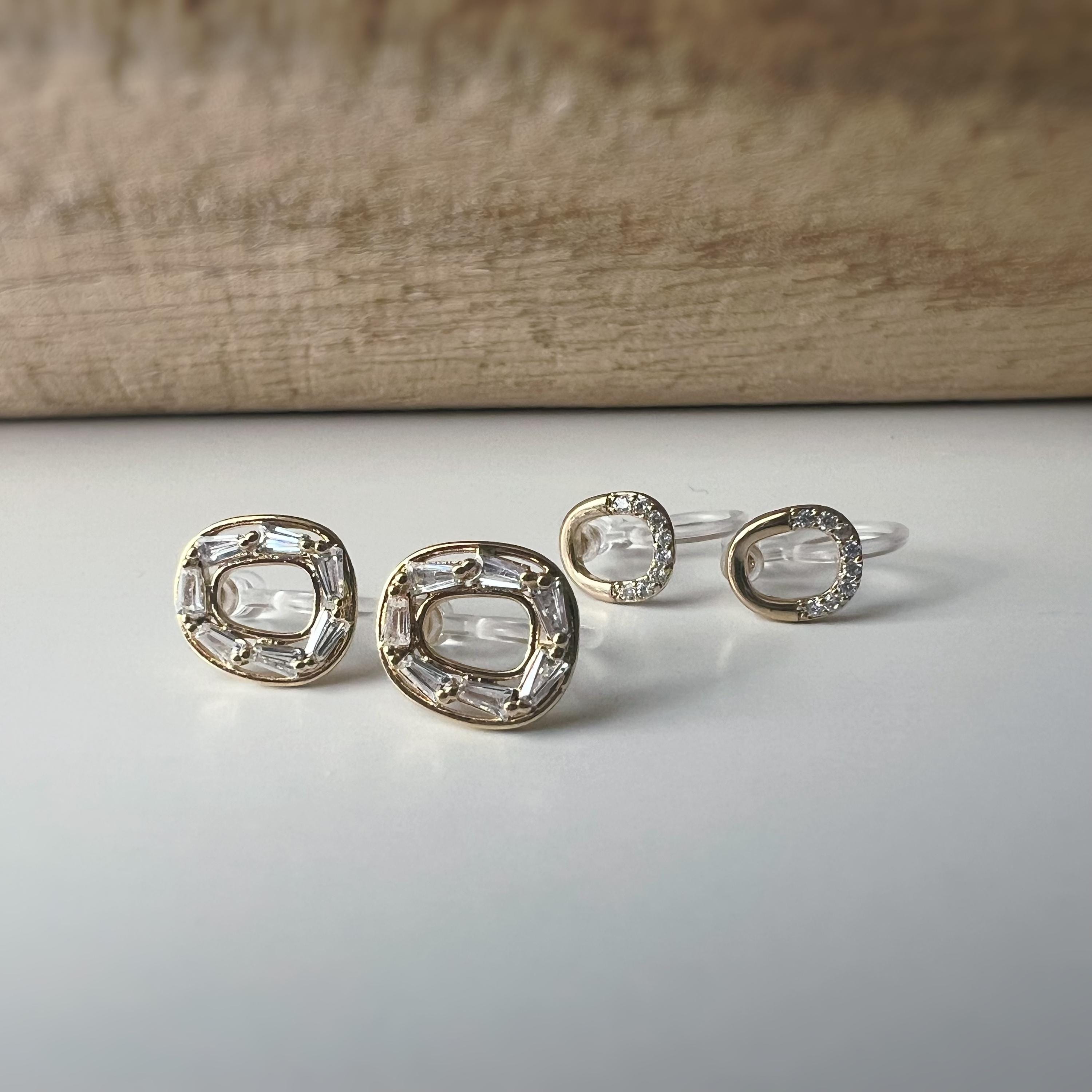 Boucles d'oreilles Clips INVISIBLES Mini ovale or zircon, Clips d'oreilles confortable bijoux minimaliste quotidien.