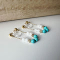 Boucles d'oreilles CLIPS INVISIBLE, Double face Chaîne Or mini perle turquoise blanche Clips d'oreilles pour oreilles non percées.